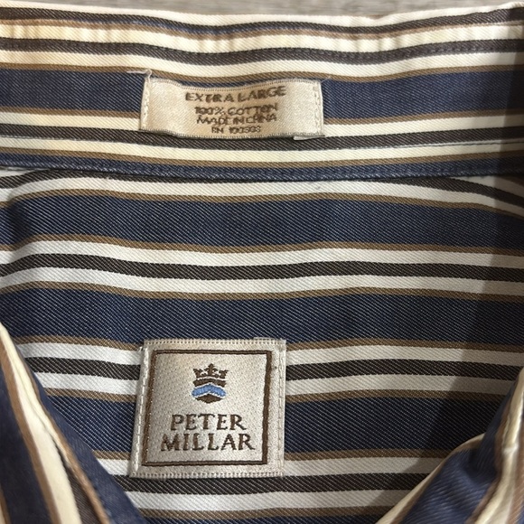Peter Millar Navy Striped Button Down long sleeve Shirt Sz XL - Picture 3 of 7